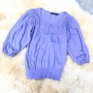 Violet purple sweater blouse w/ patterned neckline